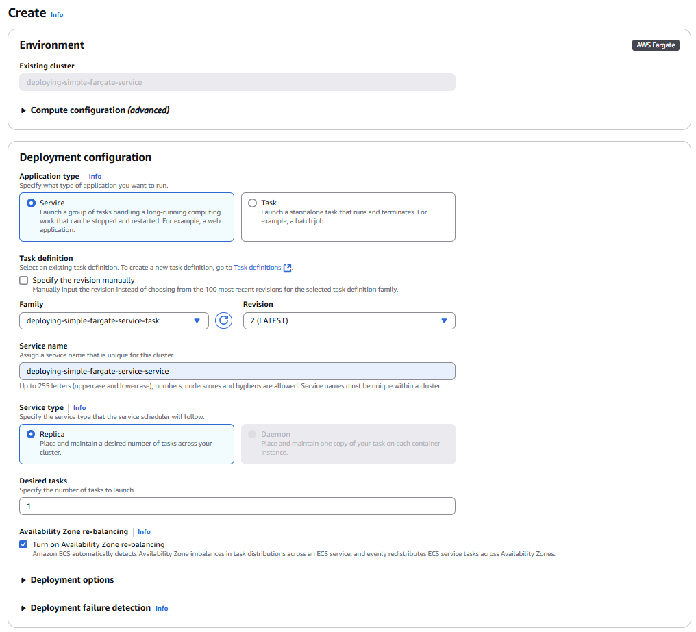 AWS ECS Cluster Service creation details
