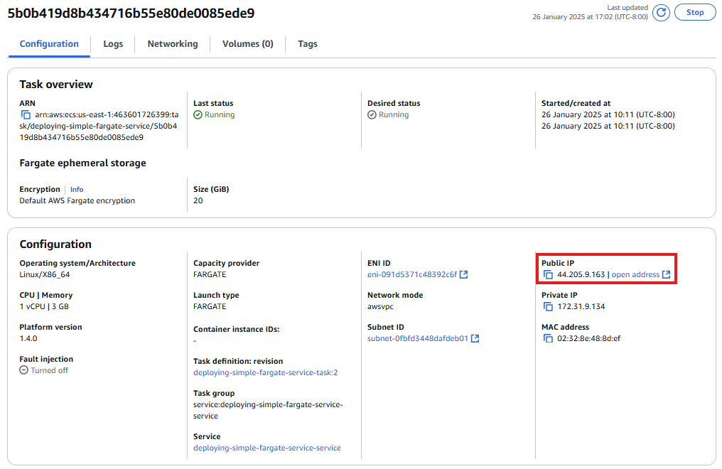 AWS ECS Task public IP address